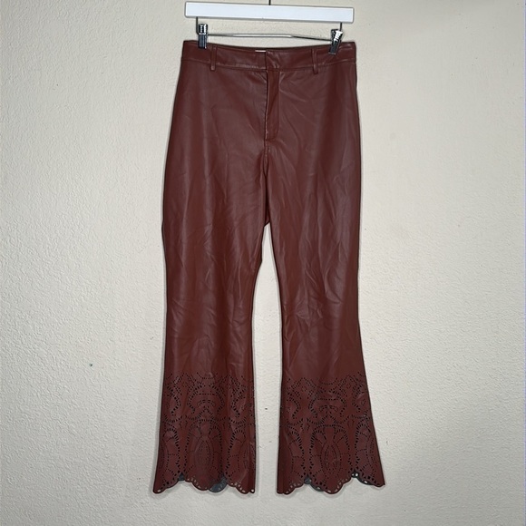 NWOT Anthropologie Laser-Cut Faux Leather Trousers Brown Size 14 Fall Autumn - Picture 5 of 17